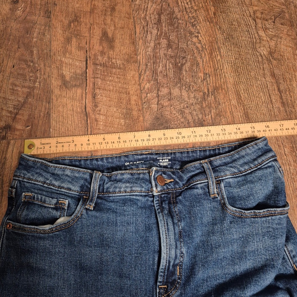Old Navy Flare Jeans Womens 12 Extra High Rise Blue Denim Smooth Pockets - Picture 4 of 8